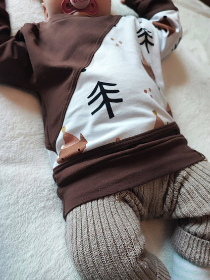 Sweater mit Teilung aus Motiv und Uni Stoff ab Gr. 56