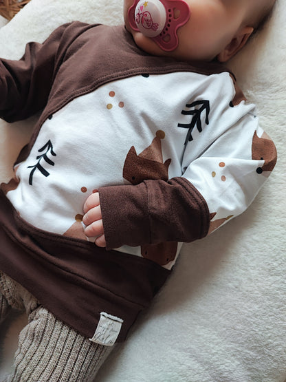 Sweater mit Teilung aus Motiv und Uni Stoff ab Gr. 56