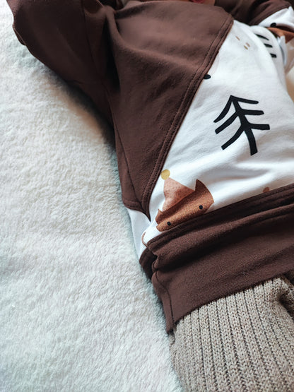 Sweater mit Teilung aus Motiv und Uni Stoff ab Gr. 56