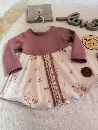 Tunika oder Kleid zur Einschulung mit Knopfleiste und Spitze ab Gr. 110 - 140