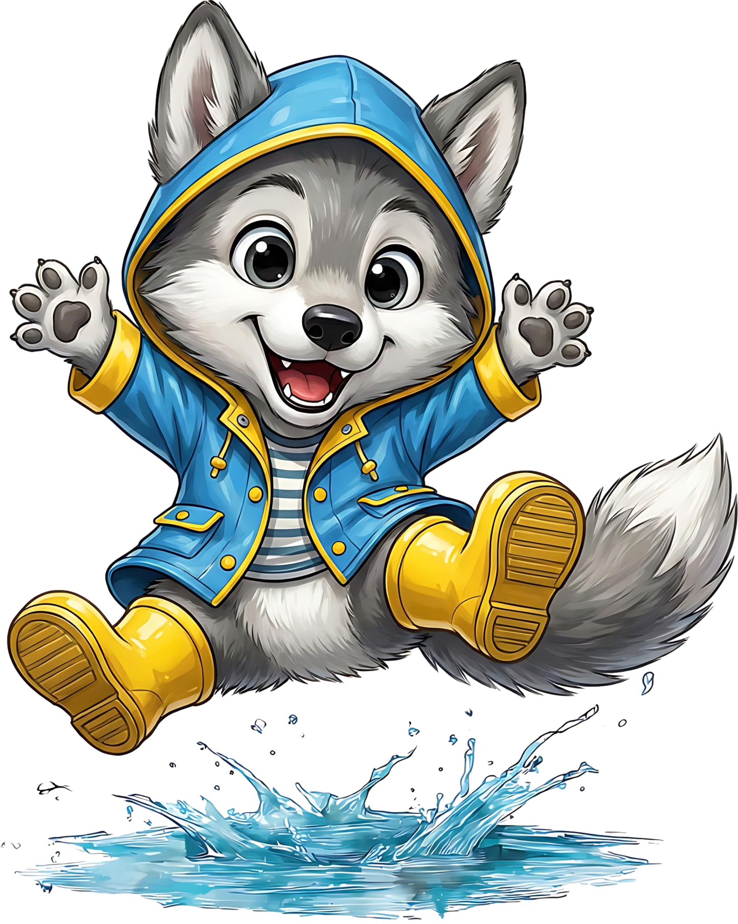Wolf mit Regenjacke