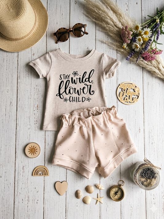 Statement T - Shirt und Sunny Shorts aus French Terry ab Gr. 56 - 140