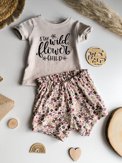 Statement T - Shirt und Blumen Sunny Shorts aus Rib Jersey ab Gr. 56 - 140