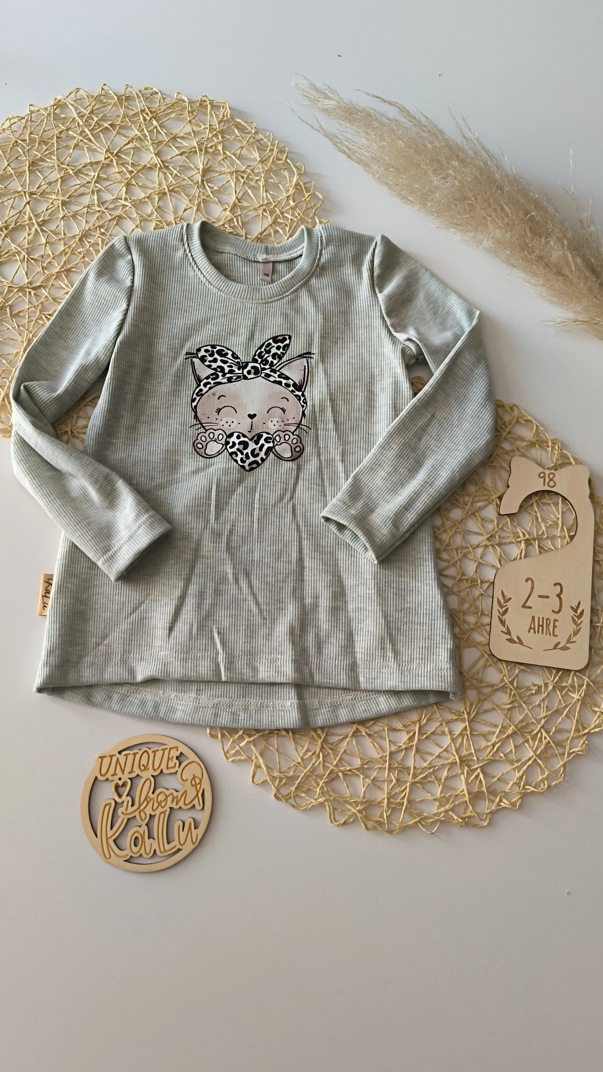 Longsleeve in rib Jersey mit Bügelbild Leokatze gr.98