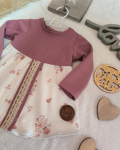 Tunika oder Kleid zur Einschulung mit Knopfleiste und Spitze ab Gr. 110 - 140