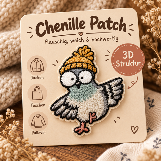 Chenille Patch Taube mit Mütze