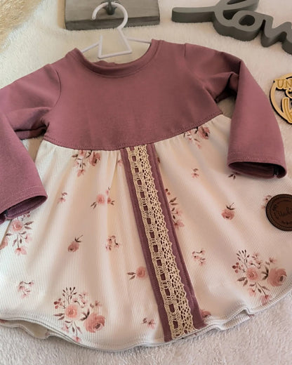 Tunika oder Kleid zur Einschulung mit Knopfleiste und Spitze ab Gr. 110 - 140