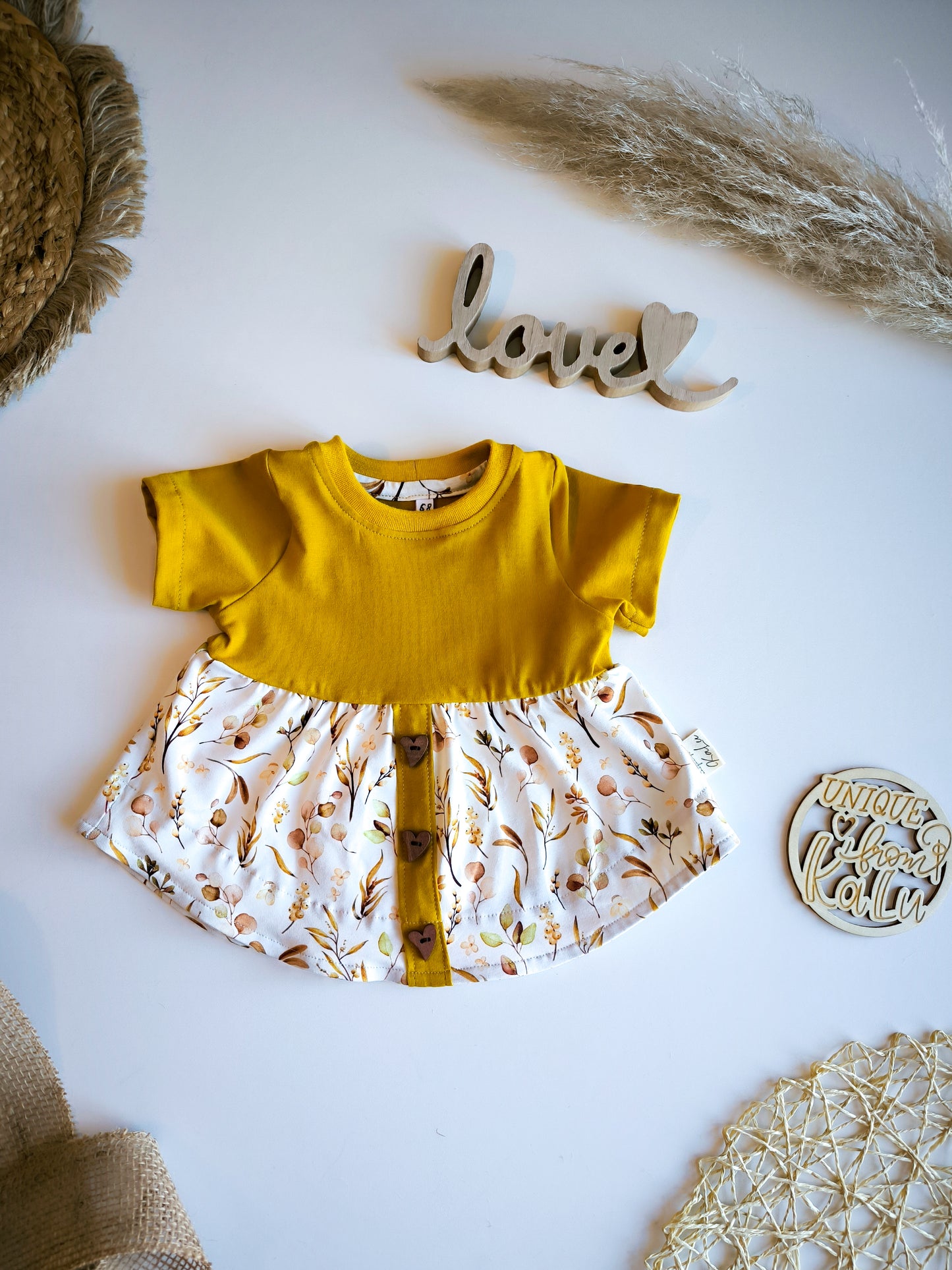 Kurzarm Tunika / Kleid mit Knopfleiste und Knöpfe ab Gr. 62 - 140